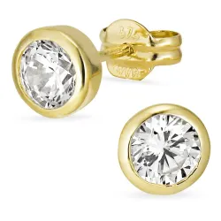 6 mm ørestikker i 9 karat guld med zirkon - Gold Collection
