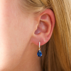 mørkeblå øreringe i 9 karat guld med syntetisk safir og zirkon - Gold Collection