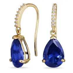 mørkeblå øreringe i 9 karat guld med syntetisk safir og zirkon - Gold Collection