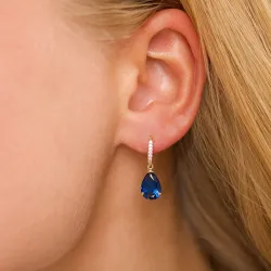 mørkeblå øreringe i 9 karat guld med syntetisk safir og zirkon - Gold Collection