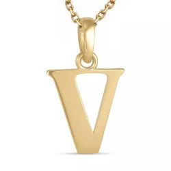 bogstav V halskæde i forgyldt sølv med vedhæng i 9 karat guld - My Letter