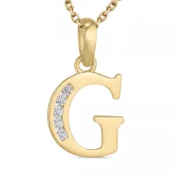 bogstav G zirkon halskæde i forgyldt sølv med vedhæng i 9 karat guld - My Letter