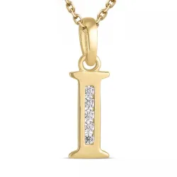 bogstav I zirkon halskæde i forgyldt sølv med vedhæng i 9 karat guld - My Letter