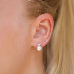 runde perleøreringe i 14 karat guld med zirkon - Gold Collection