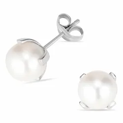 8 mm runde øreringe i 14 karat hvidguld