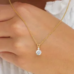 hvid zirkon vedhæng i 14 karat guld - Gold Collection
