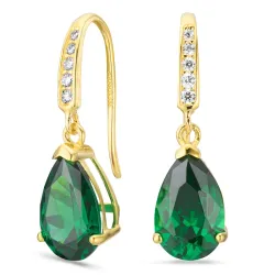 dråbeformede øreringe i 14 karat guld med smaragd og zirkon - Gold Collection