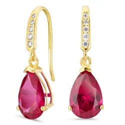 dråbeformede øreringe i 14 karat guld med rubin og zirkon - Gold Collection
