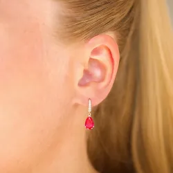 dråbeformede øreringe i 14 karat guld med rubin og zirkon - Gold Collection