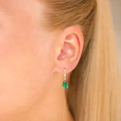 dråbeformede øreringe i 14 karat guld med smaragd og zirkon - Gold Collection