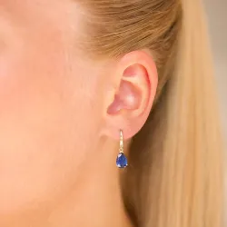 dråbeformede øreringe i 14 karat guld med safir og zirkon - Gold Collection