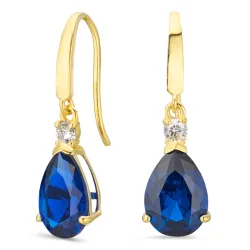 dråbeformede øreringe i 14 karat guld med safir og zirkon - Gold Collection