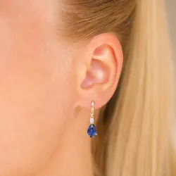 dråbeformede øreringe i 14 karat guld med safir og zirkon - Gold Collection