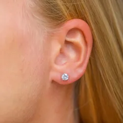 5 mm runde øreringe i 14 karat hvidguld med zirkon