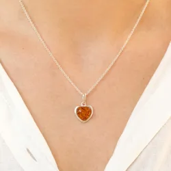 hjerte rav vedhæng i sølv