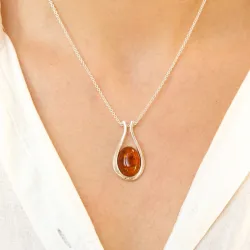 dråbe rav vedhæng i sølv