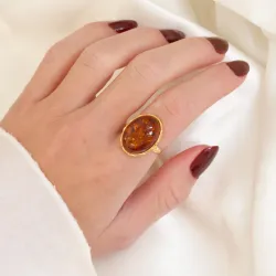 rav ring i forgyldt sølv