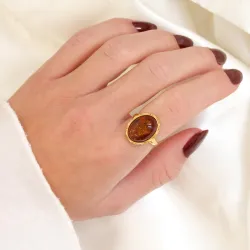 rav ring i forgyldt sølv