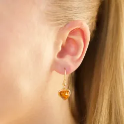 Hjerte rav øreringe i forgyldt sølv