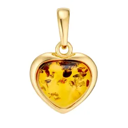 hjerte rav vedhæng i forgyldt sølv