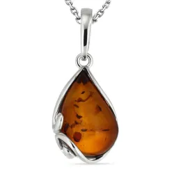 dråbe rav halskæde i sølv med vedhæng i sølv