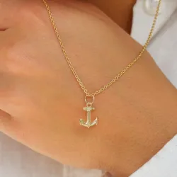 anker halskæde i forgyldt sølv med vedhæng i 8 karat guld - Gold Collection