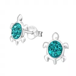 Skildpadde blå krystal øreringe i sølv