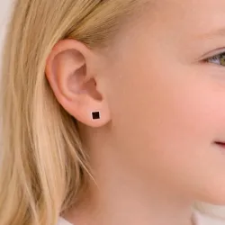 5 mm firkantet røde zirkon øreringe i sølv - Little Ones