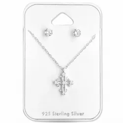 Kors sæt med øreringe og halskæde i sølv