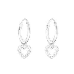 12 mm hjerte krystal creoler i sølv - Little Ones