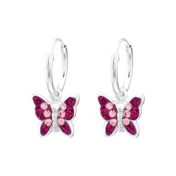 sommerfugle krystal børneøreringe i sølv - Little Ones