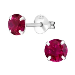 5 mm runde røde ørestikker i sølv - Little Ones