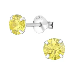 5 mm runde gule ørestikker i sølv - Little Ones