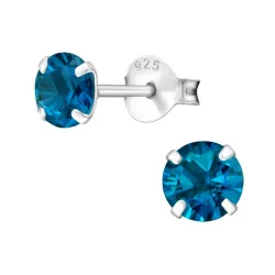 5 mm runde blå ørestikker i sølv - Little Ones