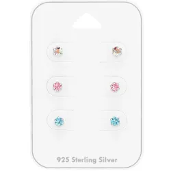 3 mm multifarvede krystal ørestikker i sølv - Little Ones