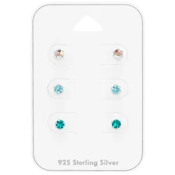 3 mm lyseblå krystal ørestikker i sølv - Little Ones
