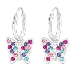 sommerfugle multifarvede creoler i sølv - Little Ones