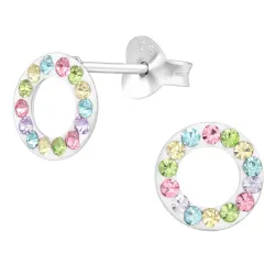 8 mm multifarvede krystal ørestikker i sølv - Little Ones