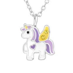 enhjørning lilla halskæde i sølv - Little Ones