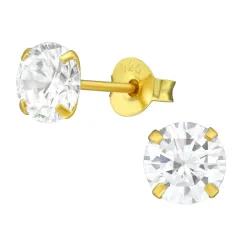 6 mm zirkon solitaireørestikker i forgyldt sølv