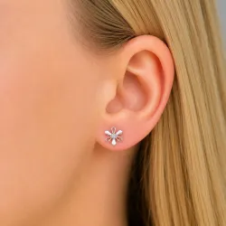 blomster øreringe i rhodineret sølv med lab grown diamant 