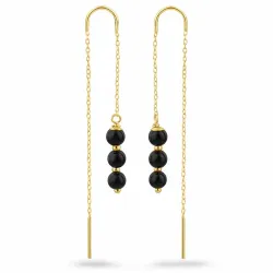 sorte onyks kæde øreringe i forgyldt sølv - Loom Stones