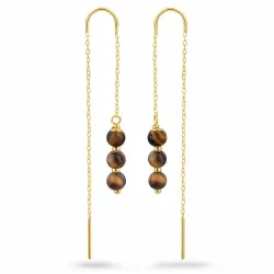 tigerøje kæde øreringe i forgyldt sølv - Loom Stones