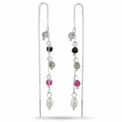 multifarvede sten kæde øreringe i sølv - Loom Stones