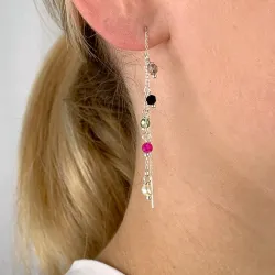 multifarvede sten kæde øreringe i sølv - Loom Stones