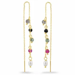 multifarvede sten kæde øreringe i forgyldt sølv - Loom Stones