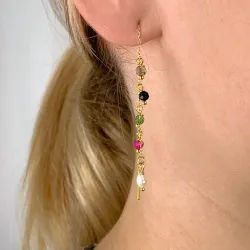 multifarvede sten kæde øreringe i forgyldt sølv - Loom Stones