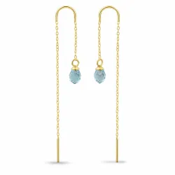 blå topas glas kæde øreringe i forgyldt sølv