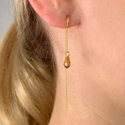 brunt glas kæde øreringe i forgyldt sølv - Loom Stones