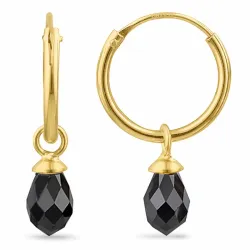 12 mm sorte zirkon creoler i forgyldt sølv - Loom Stones